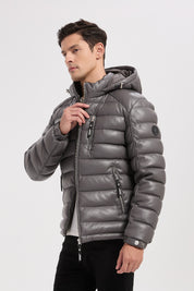 Doudoune gris homme matelassée aspect cuir YVES