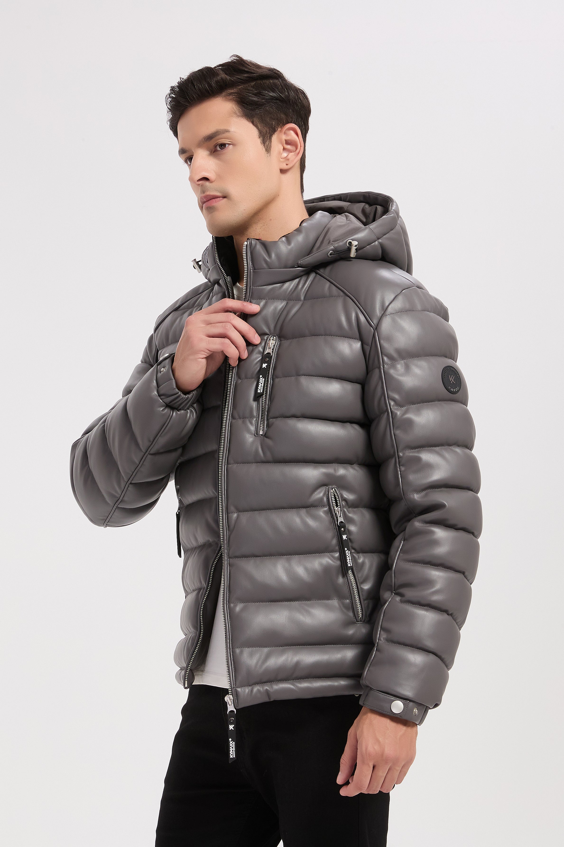 Doudoune gris homme matelassée aspect cuir YVES