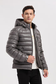 Doudoune gris homme matelassée aspect cuir YVES