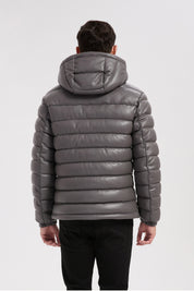 Doudoune gris homme matelassée aspect cuir YVES