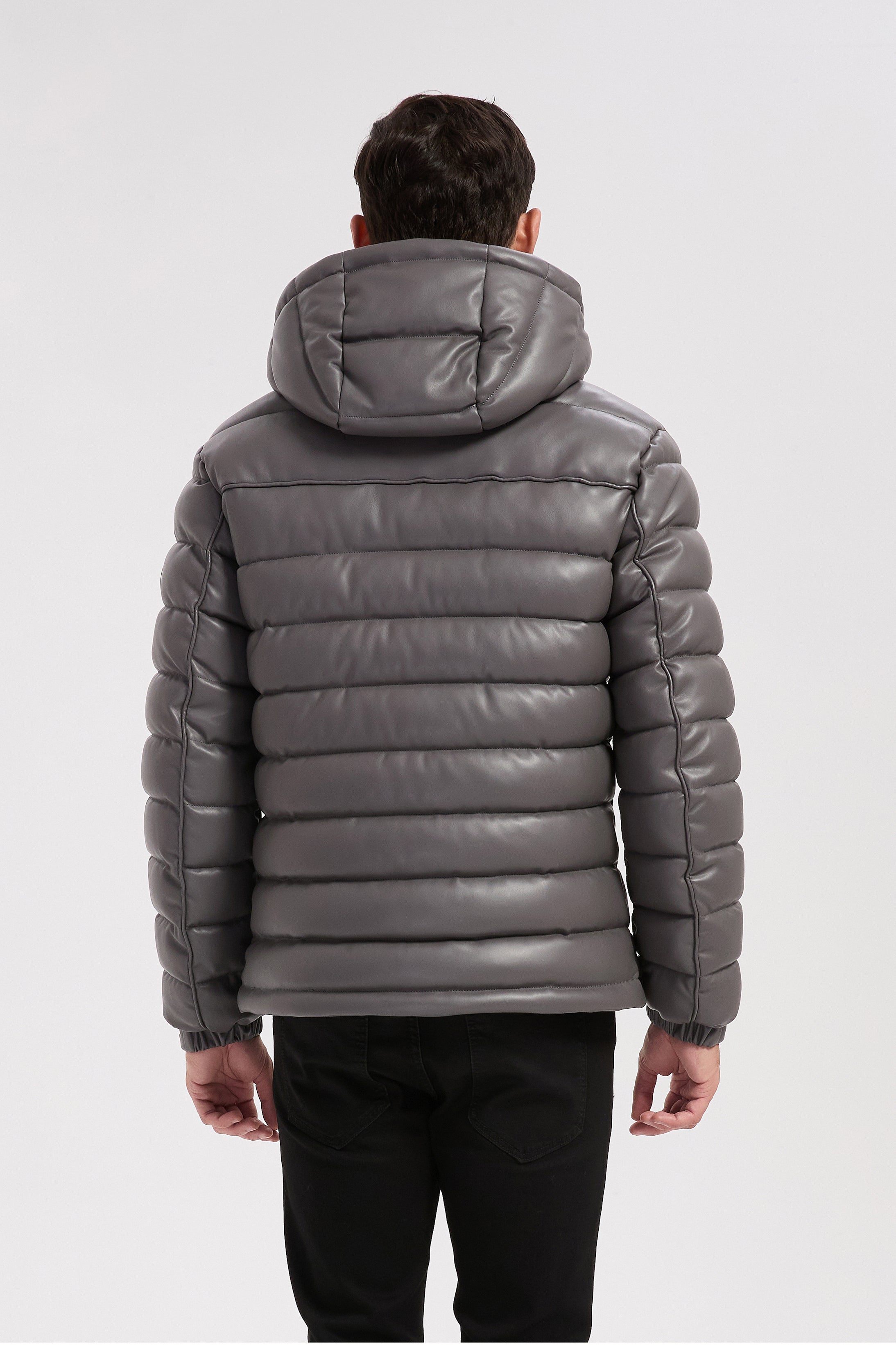 Doudoune gris homme matelassée aspect cuir YVES