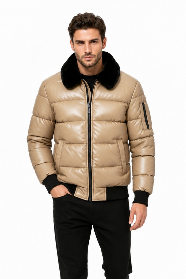 Doudoune beige homme similicuir DENNIS