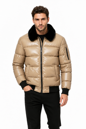 Doudoune beige homme similicuir DENNIS