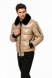 Doudoune beige homme similicuir DENNIS