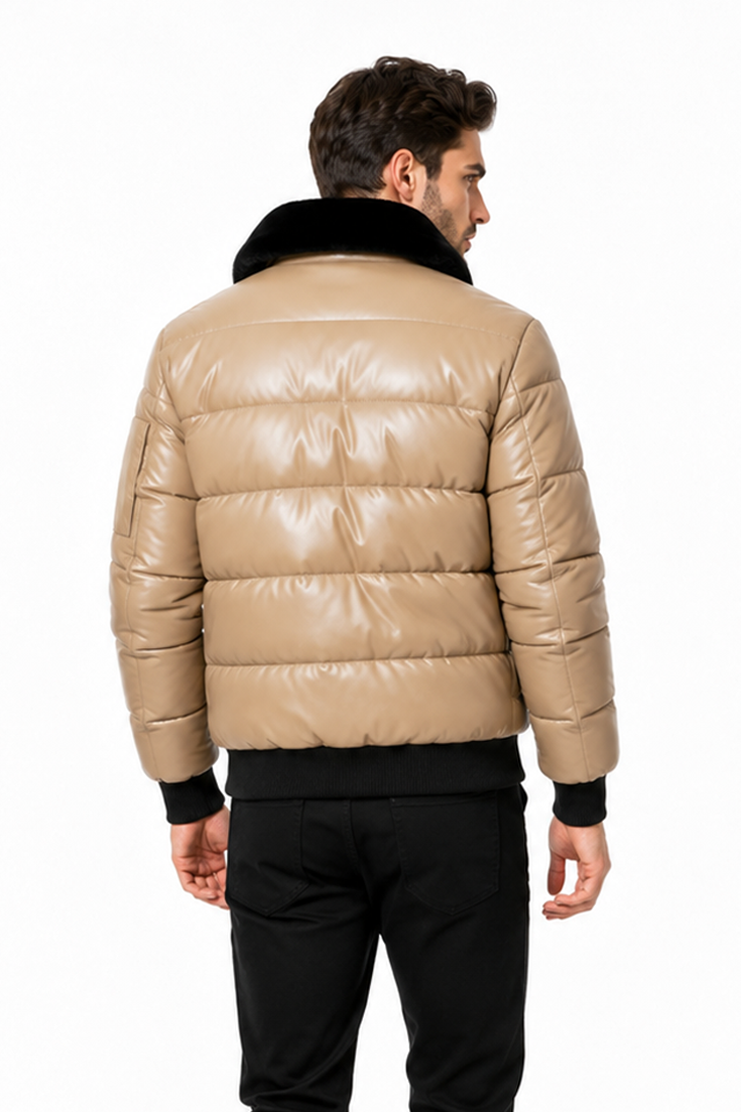 Doudoune beige homme similicuir DENNIS