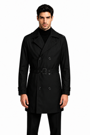 Trench-coat noir homme long et ceinturé NEWMAN