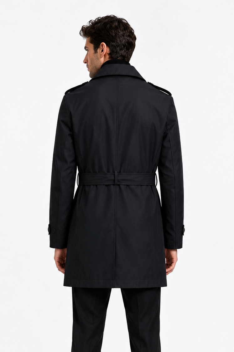 Trench-coat bleu foncé homme long et ceinturé NEWMAN