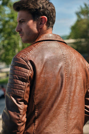Blouson biker camel similicuir ROLLAND