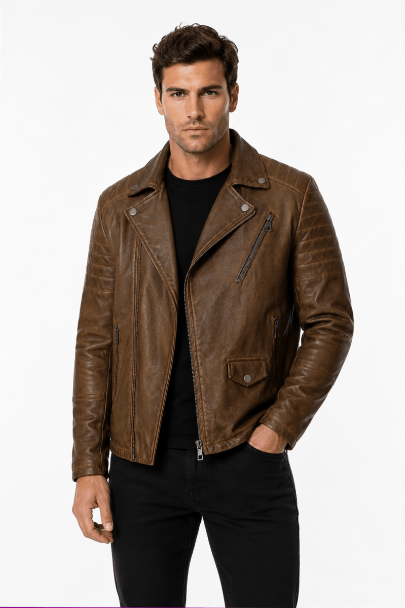 Blouson biker camel similicuir ROLLAND