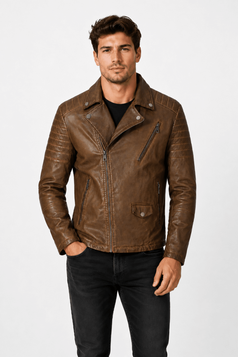 Blouson biker camel similicuir ROLLAND