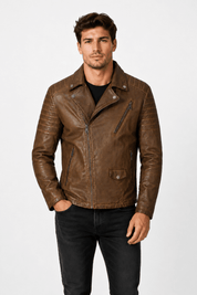 Blouson biker camel similicuir ROLLAND