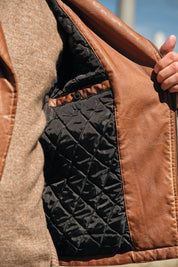 Blouson biker camel similicuir ROLLAND