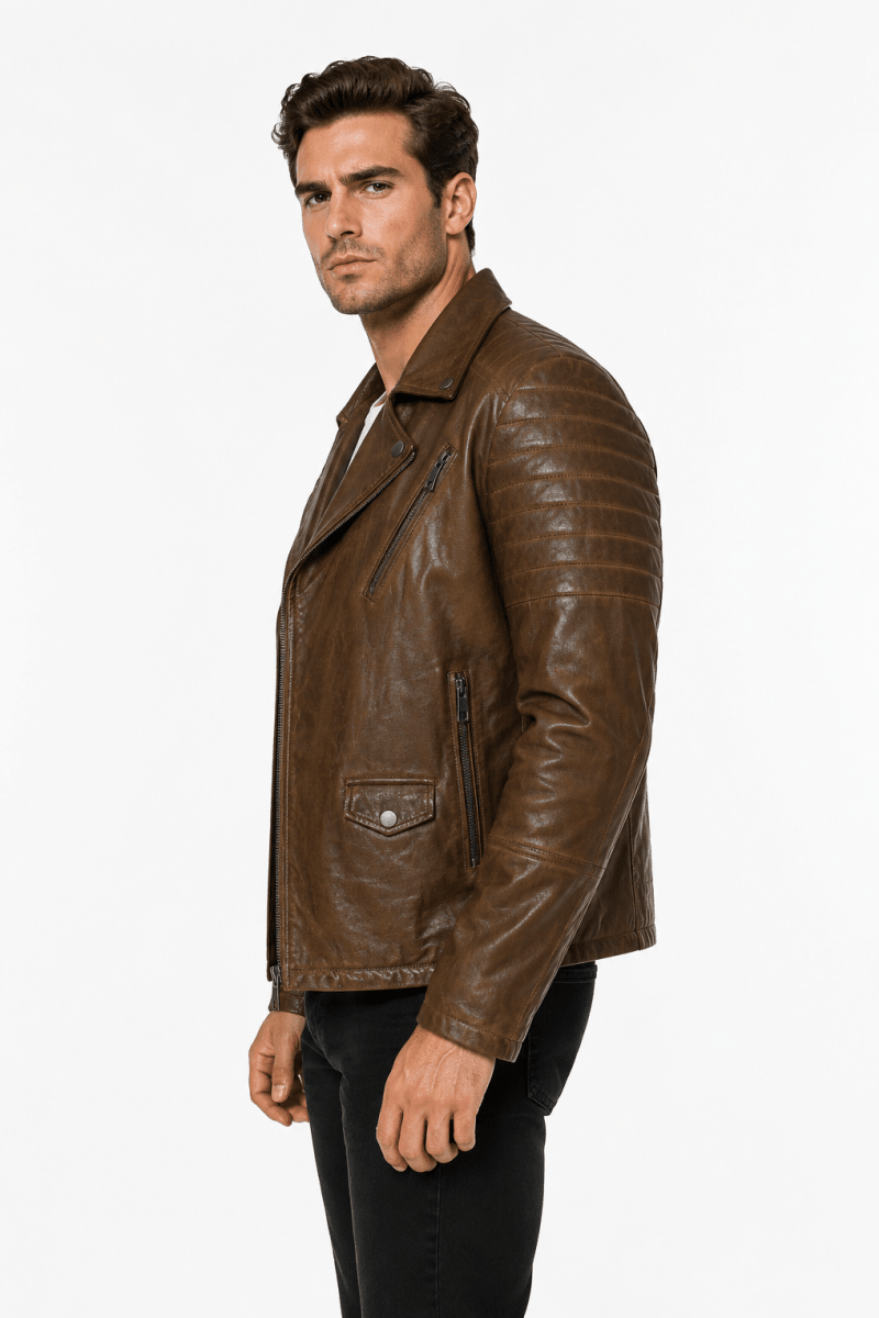 Blouson biker camel similicuir ROLLAND