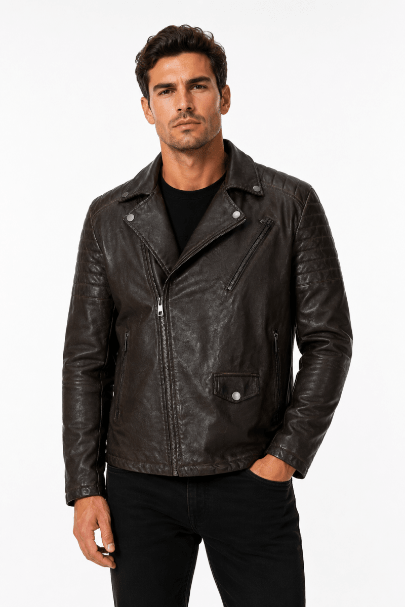 Blouson biker marron similicuir ROLLAND