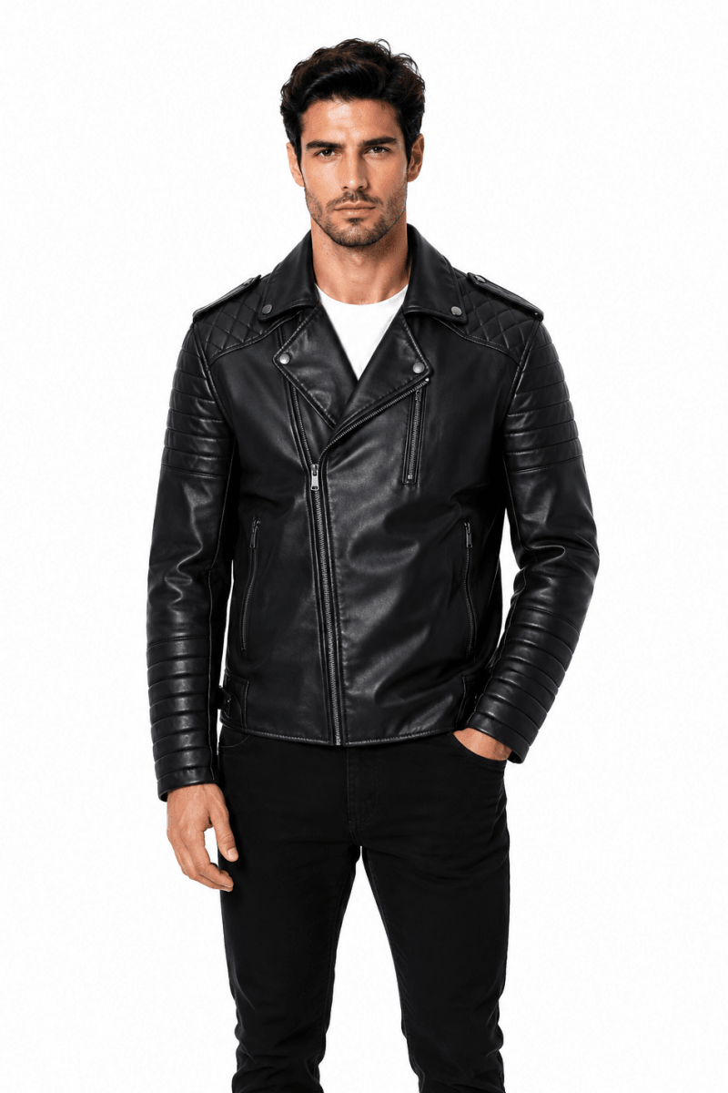 Blouson biker noir homme similicuir COOPER