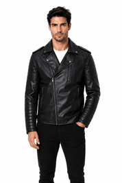 Blouson biker noir homme similicuir COOPER