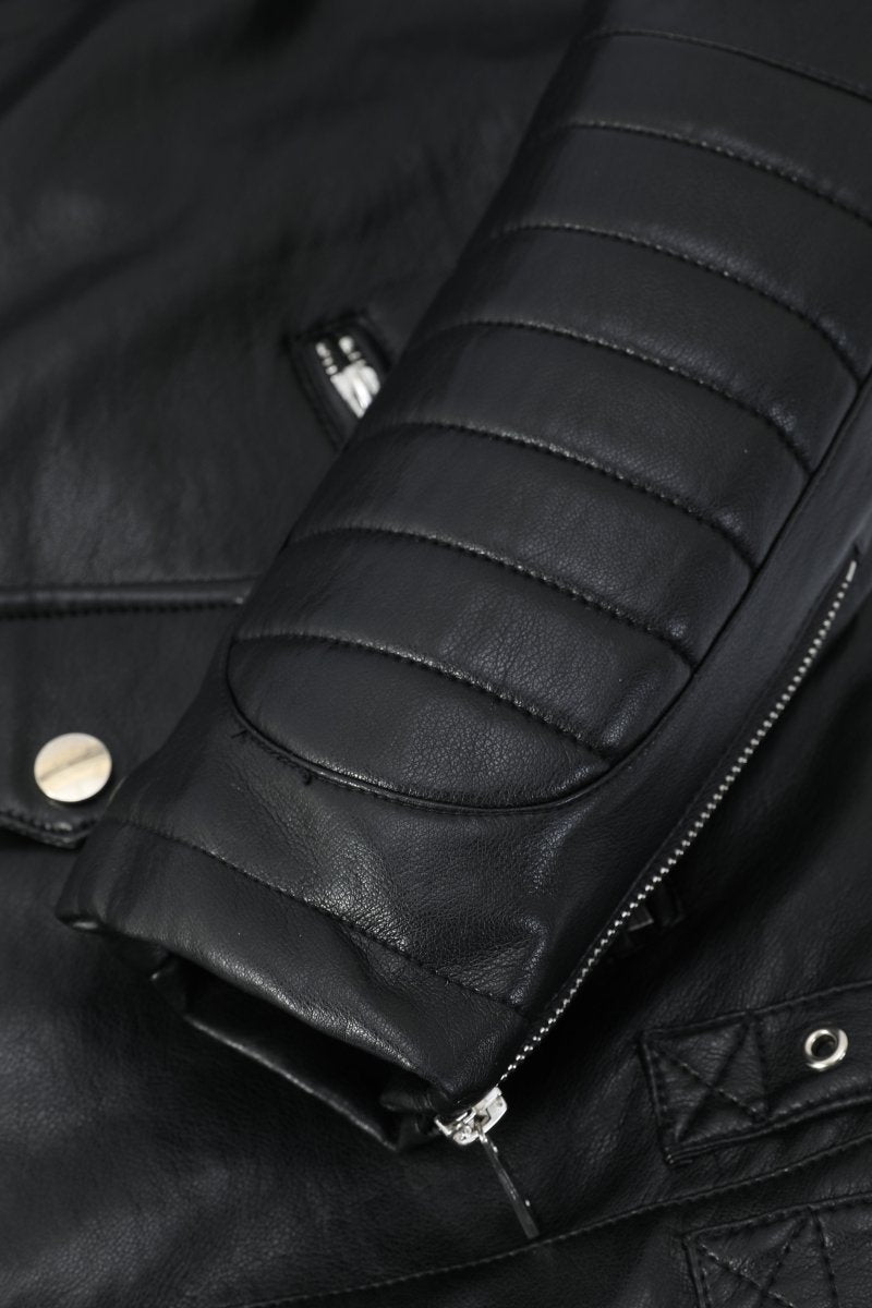 Blouson biker noir similicuir à col fourrure LEONARD
