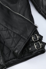 Blouson biker noir similicuir à col fourrure LEONARD