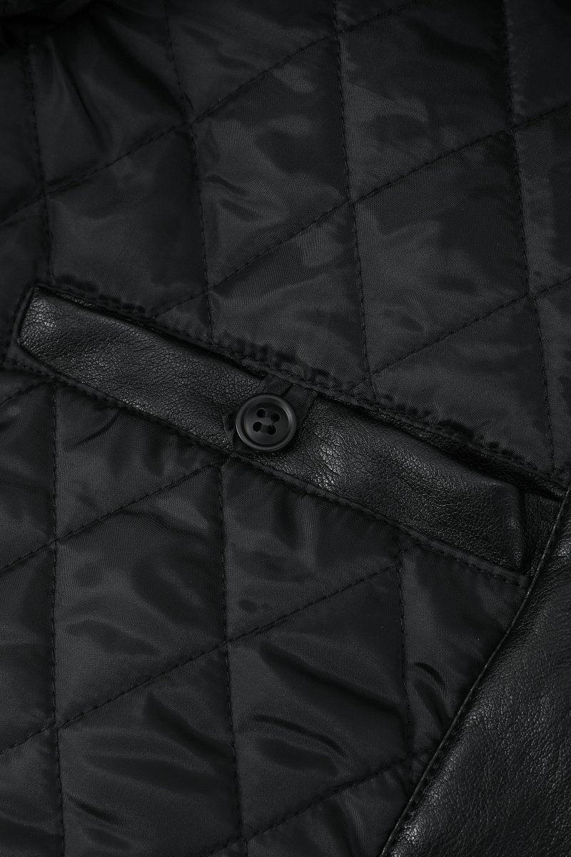 Blouson biker noir similicuir à col fourrure LEONARD