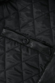 Blouson biker noir similicuir à col fourrure LEONARD