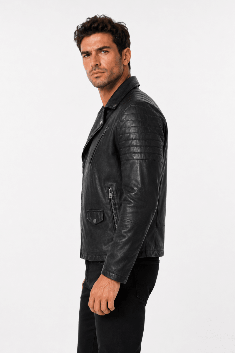 Blouson biker noir similicuir ROLLAND