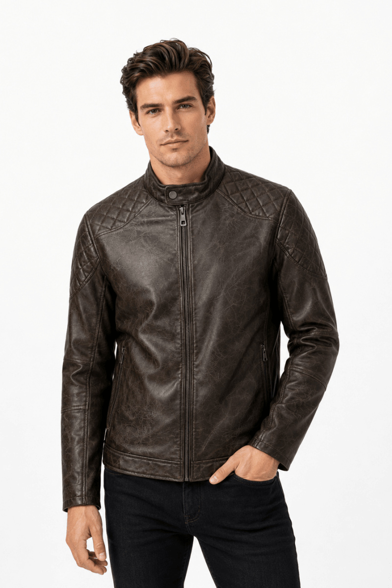 Blouson café homme similicuir doublé fourrure PATEL
