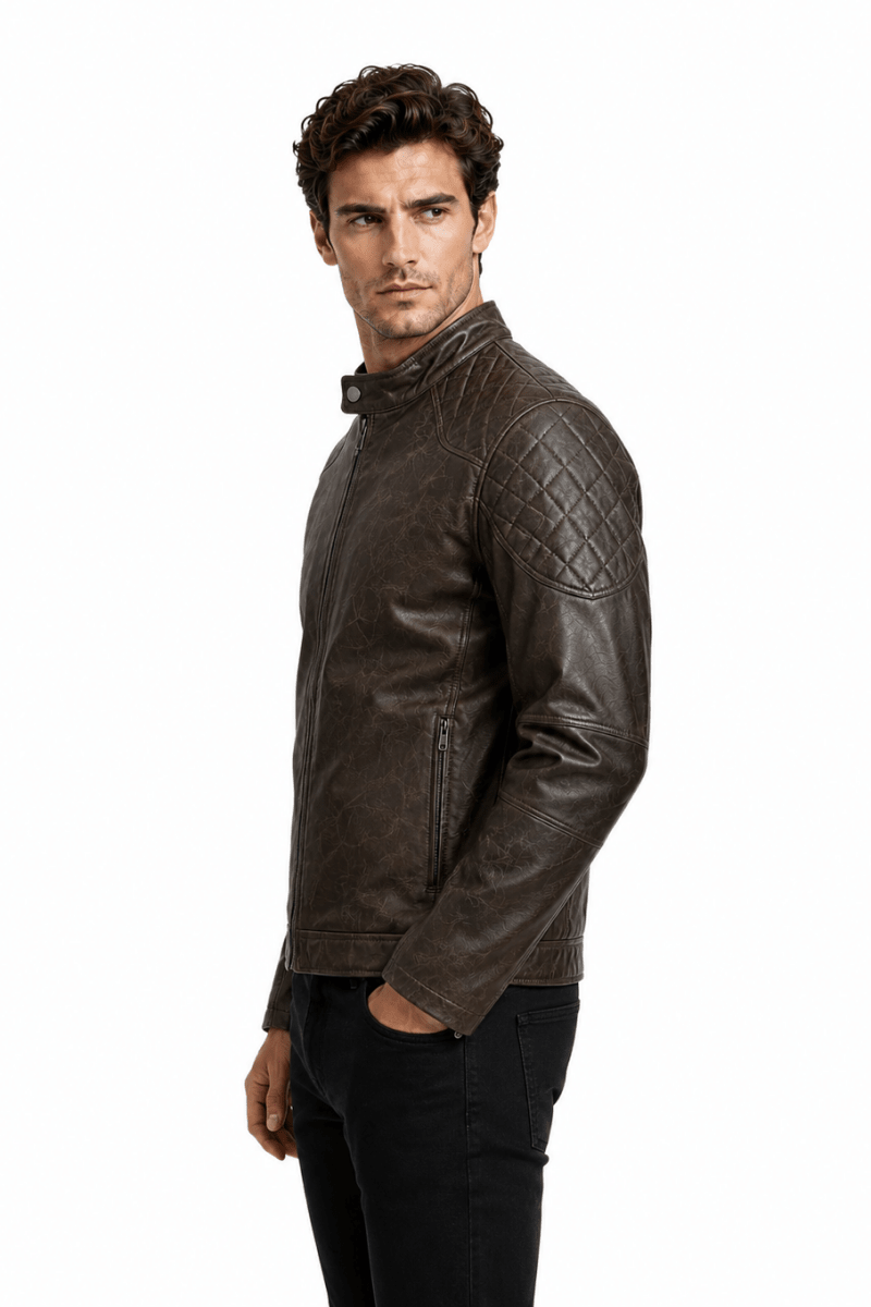 Blouson café homme similicuir doublé fourrure PATEL