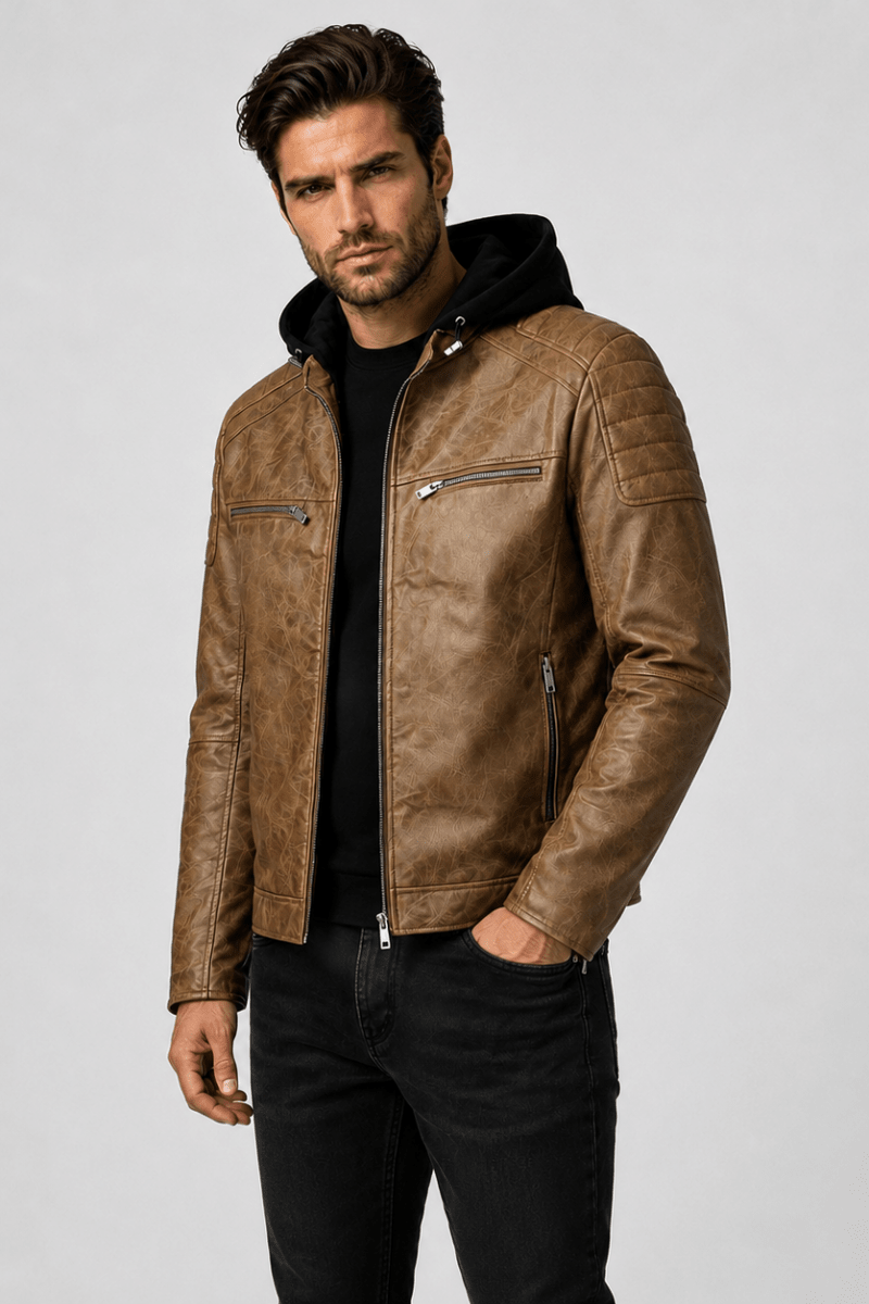 Blouson café homme similicuir YATES