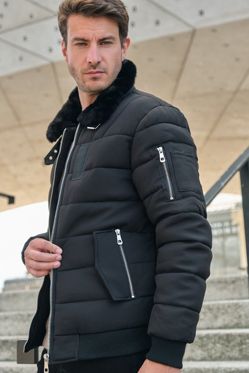 Blouson col chemise noir JUSTIN