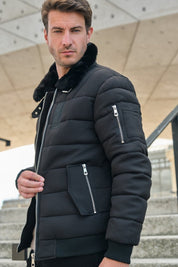 Blouson col chemise noir JUSTIN