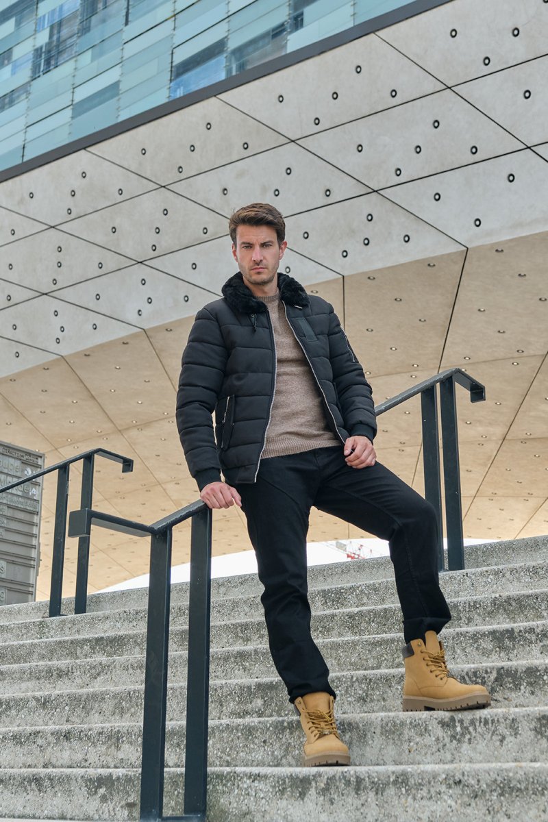 Blouson col chemise noir JUSTIN
