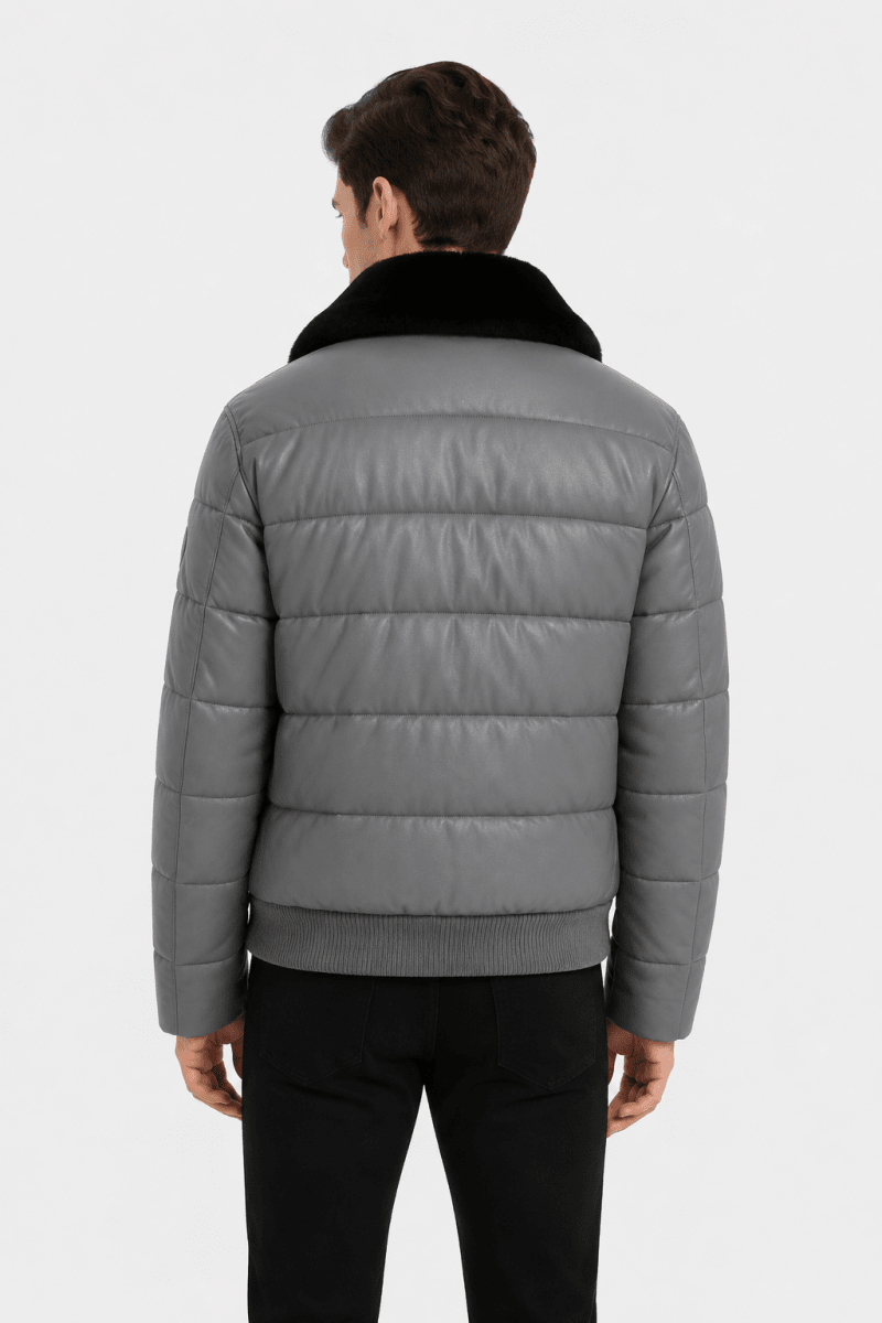 Blouson effet cuir matelassé gris XAVIER