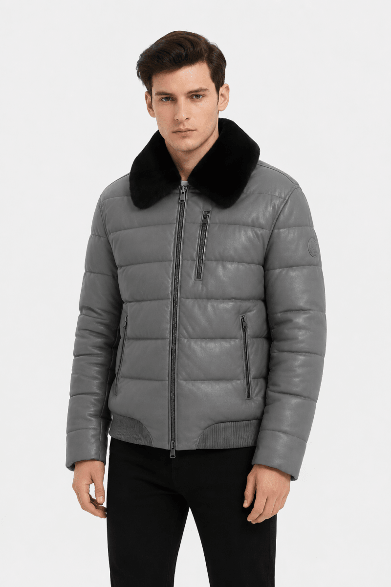 Blouson effet cuir matelassé gris XAVIER