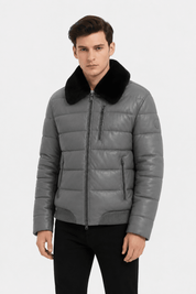Blouson effet cuir matelassé gris XAVIER