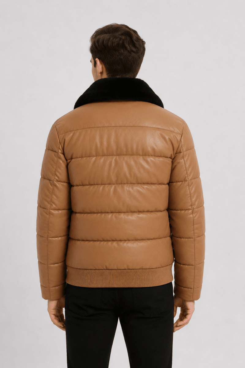 Blouson effet cuir matelassé marron XAVIER