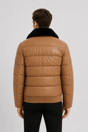 Blouson effet cuir matelassé marron XAVIER
