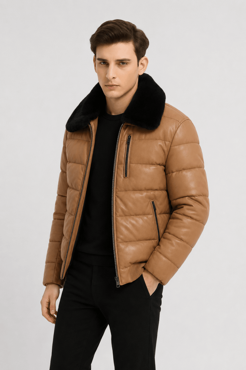 Blouson effet cuir matelassé marron XAVIER
