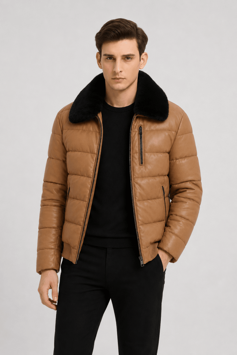 Blouson effet cuir matelassé marron XAVIER