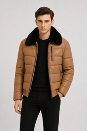 Blouson effet cuir matelassé marron XAVIER