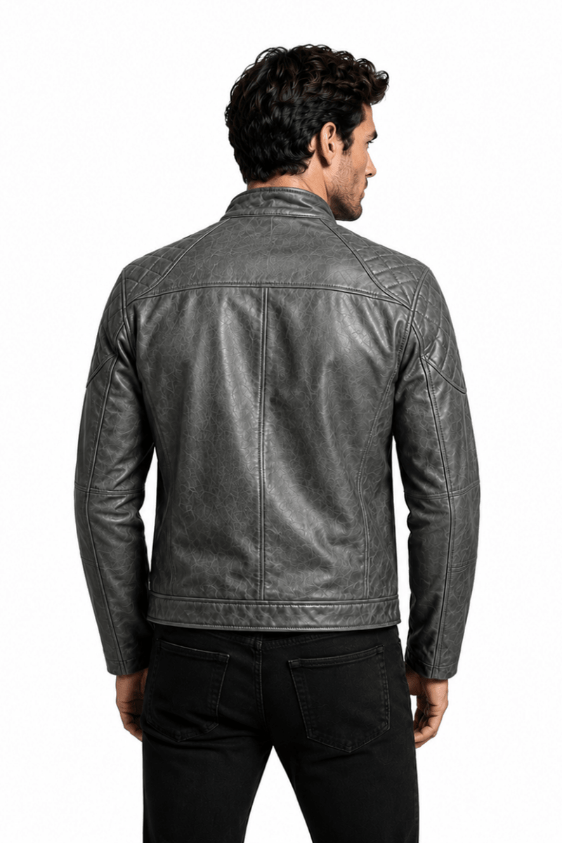 Blouson gris foncé homme similicuir doublé fourrure PATEL