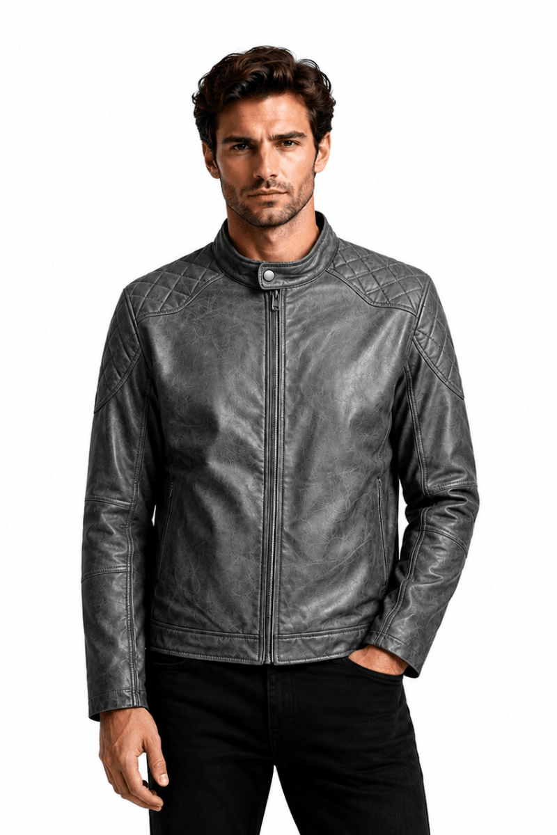 Blouson gris foncé homme similicuir doublé fourrure PATEL