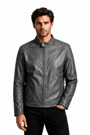 Blouson gris foncé homme similicuir doublé fourrure PATEL