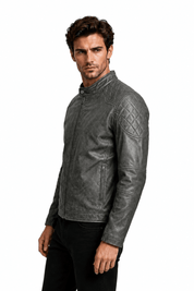 Blouson gris foncé homme similicuir doublé fourrure PATEL