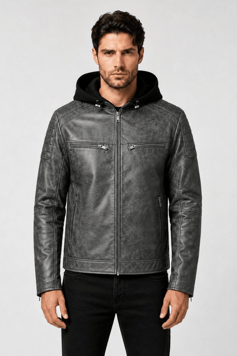 Blouson gris foncé homme similicuir YATES