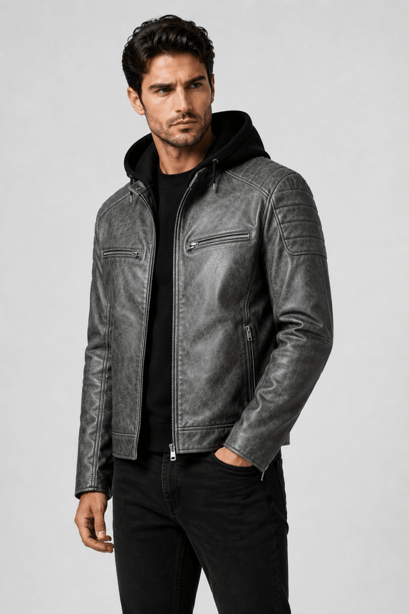 Blouson gris foncé homme similicuir YATES