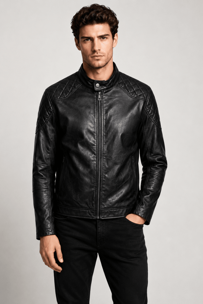 Blouson noir homme similicuir doublé fourrure PATEL