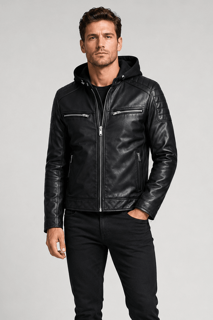 Blouson noir homme similicuir YATES