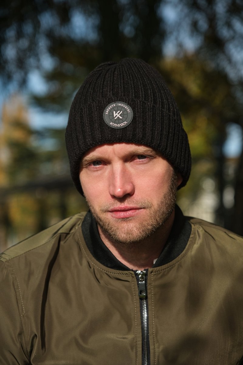 Bonnet en maille côtelée noir OCTAVIEN