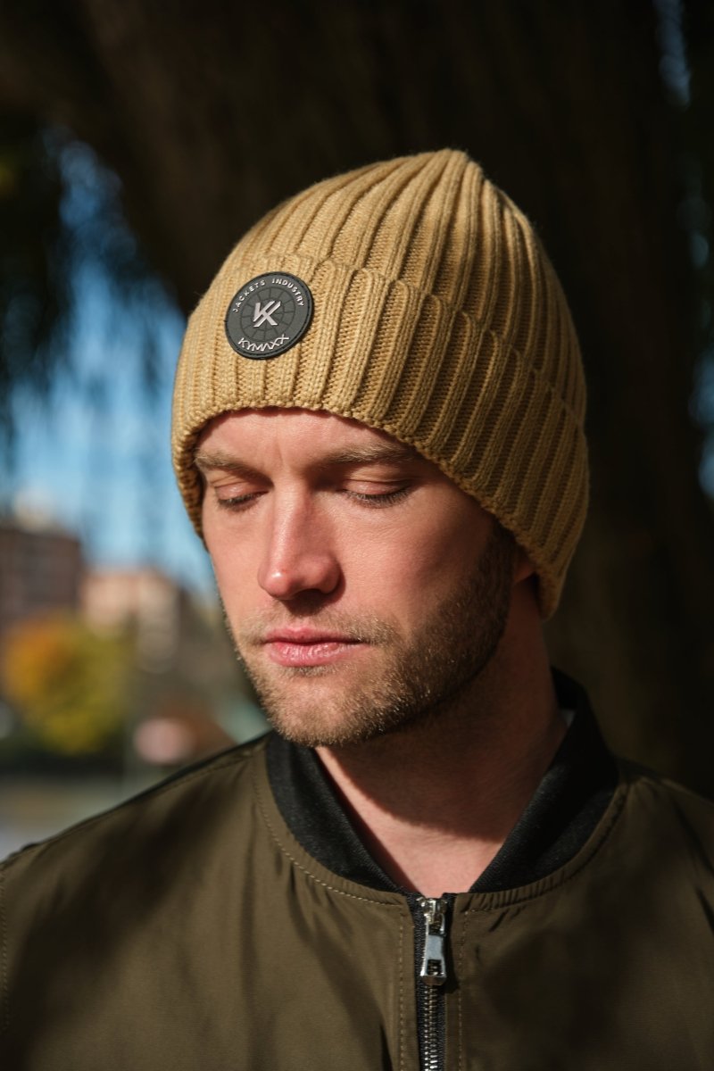 Bonnet en maille côtelée taupe OCTAVIEN