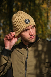 Bonnet en maille côtelée taupe OCTAVIEN